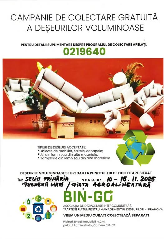 Campanie de colectare gratuită a deșeurilor voluminoase