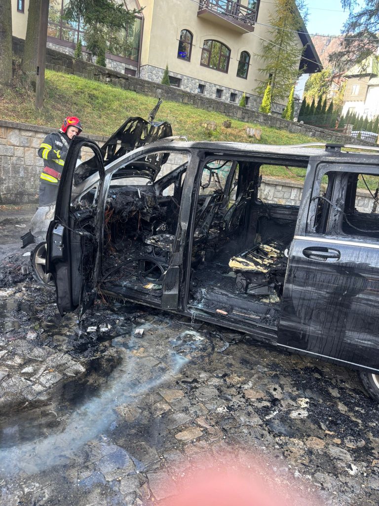 Autoutilitară în flăcări 