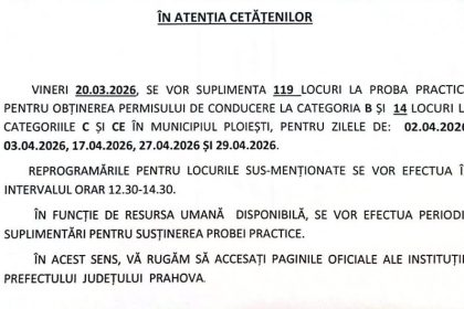 Vești bune pentru viitorii șoferi din Prahova