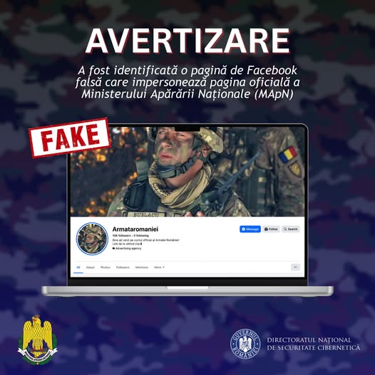 O pagină falsă de Facebook fură identitatea Ministerului Apărării Naționale pentru a răspândi informații false și