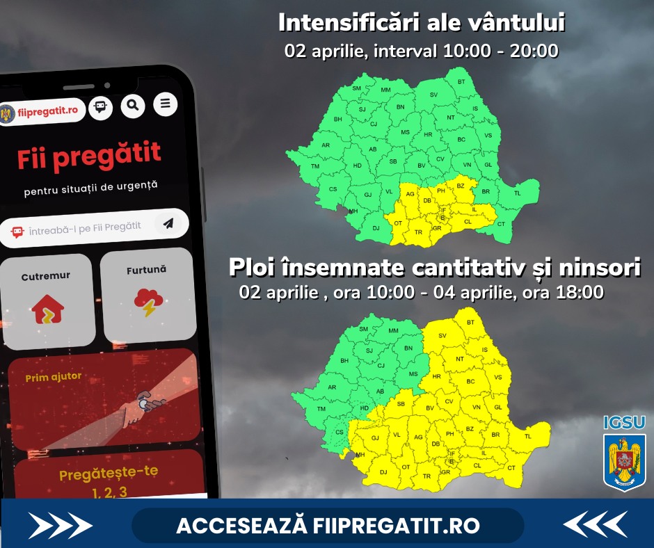 Meteorologii au emis două atenționări meteorologice
