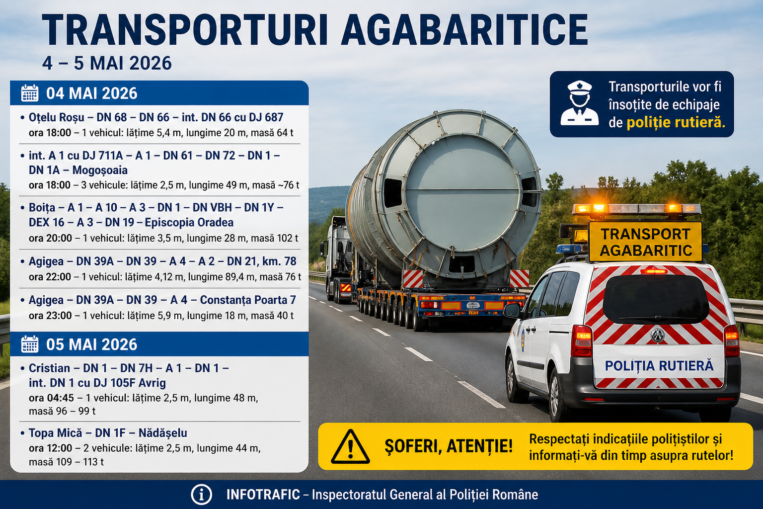 Transporturi agabaritice pe mai multe drumuri