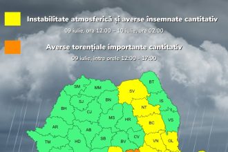 Vreme severă în mai multe regiuni ale țării. Prahova și Dâmbovița intră sub cod portocaliu de ploi torențiale