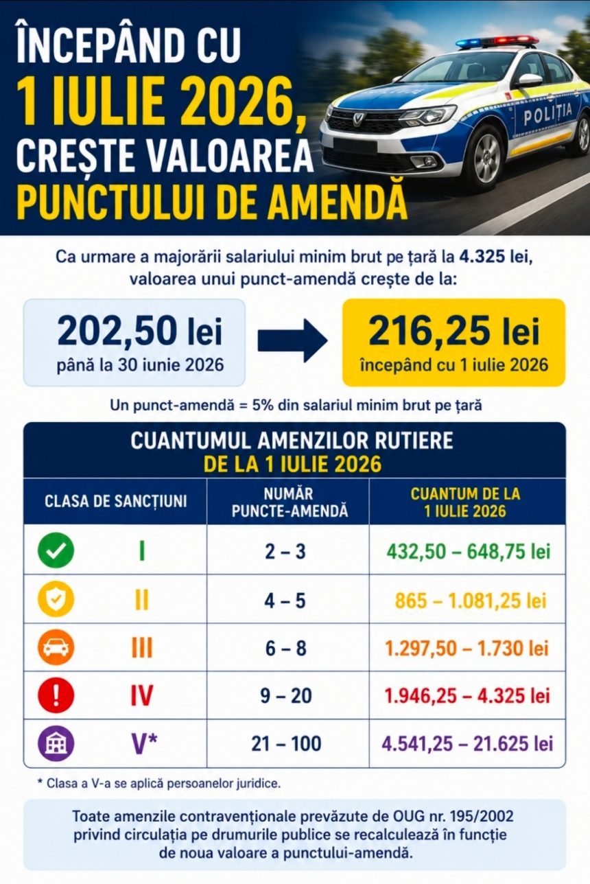 Amenzi mai mari în trafic