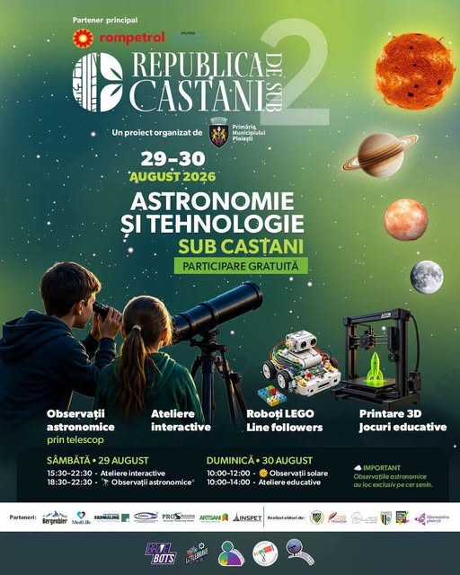 Copii si tineri la ateliere de robotica si observatii astronomice prin telescop pe Bulevardul Castanilor Ploiesti